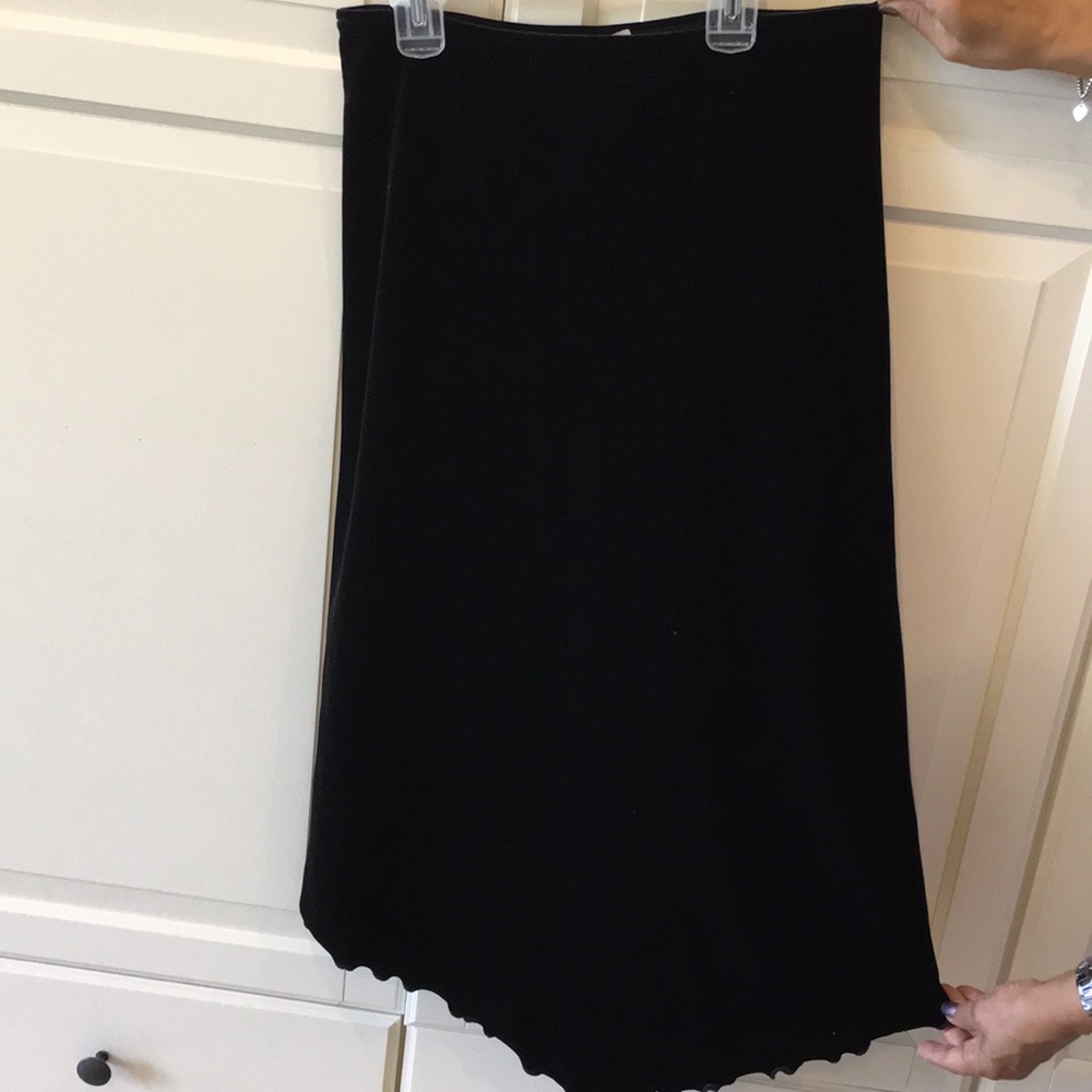 Black velvet shirt and skirt set.